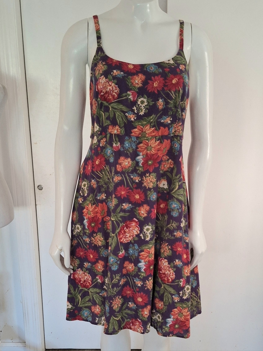 Liz Sport Floral Midi Sundress Bright Orange, Red, & Blue Flowers